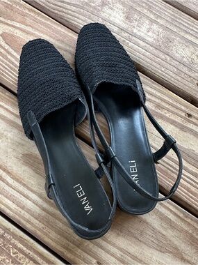Vaneli Black Woven Slingback Flats Women’s Size 12N Italian Leather